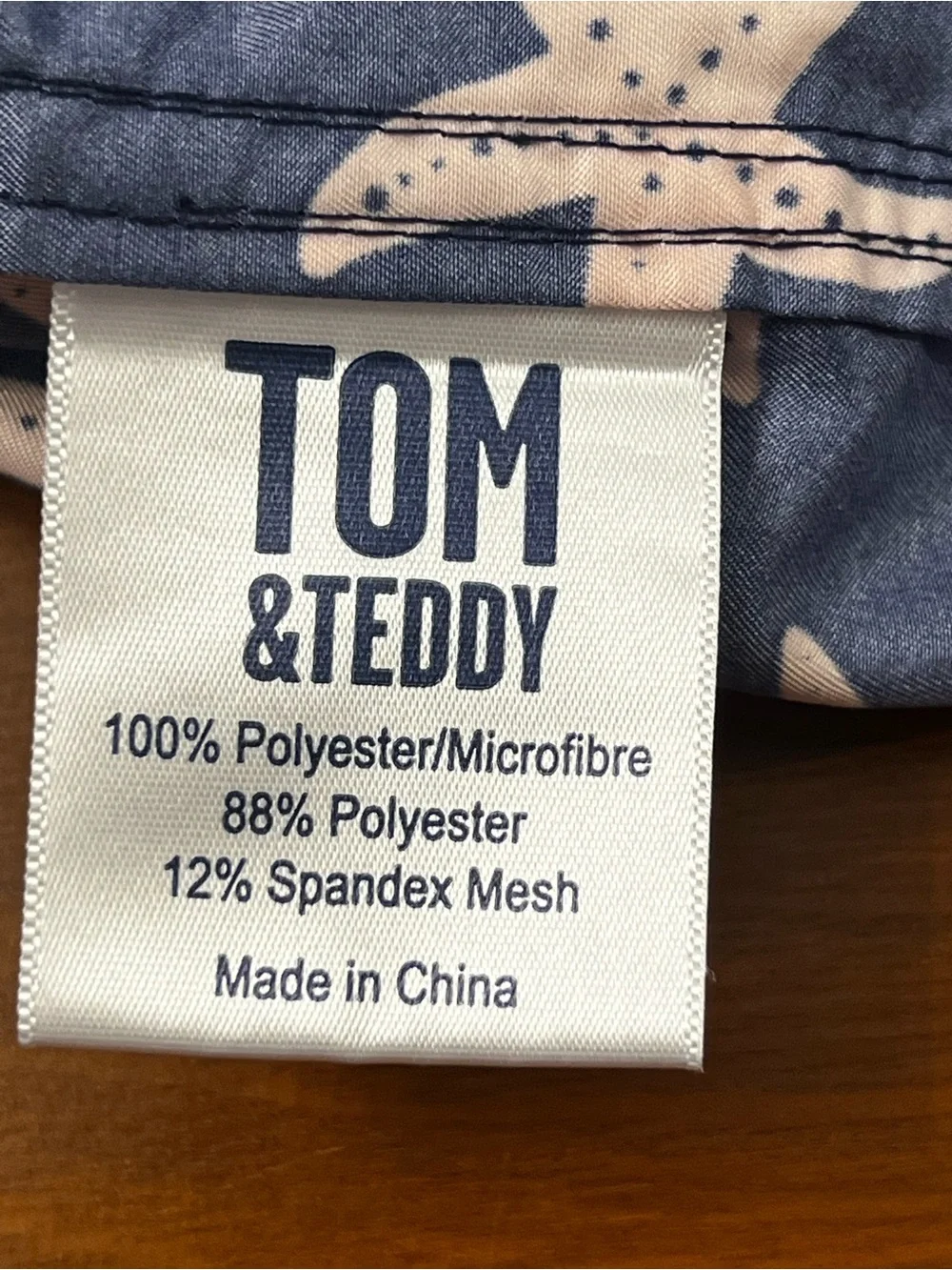Tom & Teddy Boys Swim Trunks Size 7/8 Navy Blue Light Pink Starfish Mesh Lining